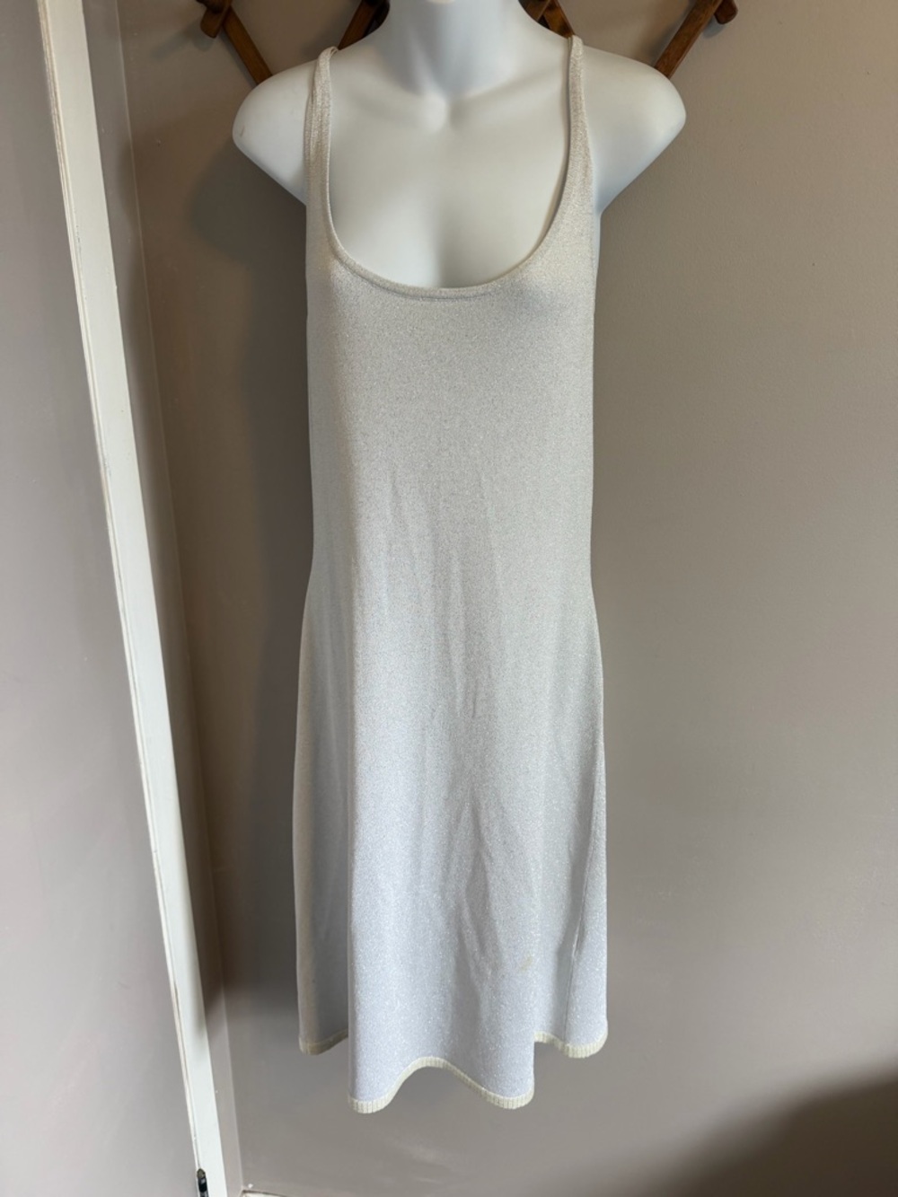 Vintage Ralph Lauren Silver Shimmer Sequin Hem Midi Dress L